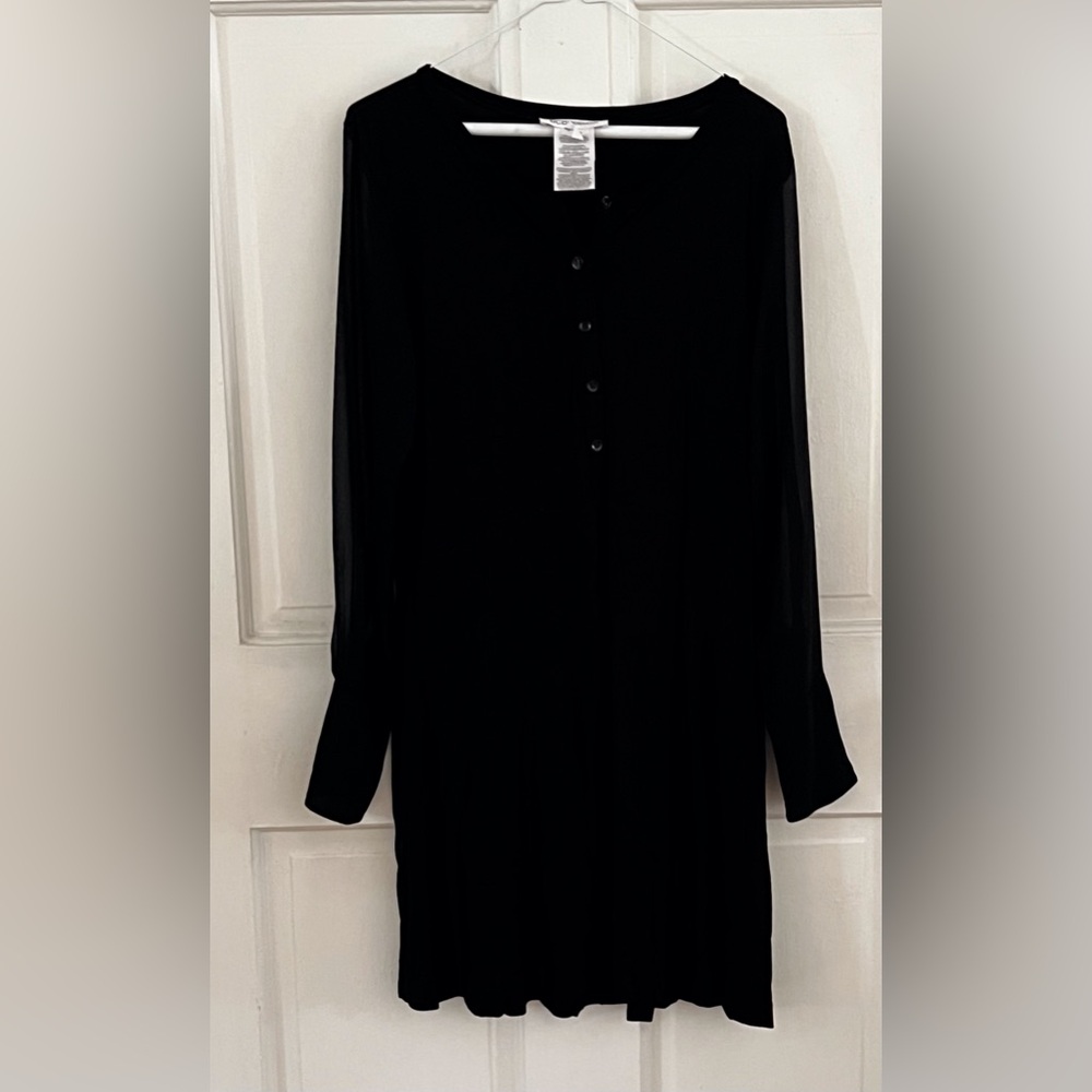 Black BCBGeneration Sheer Sleeve Button down Mini Dress size Large